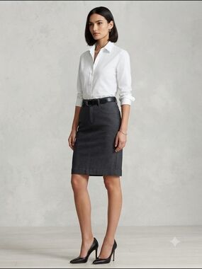 French Connection Tailored Navy Dot Pencil Skirt - Classic Office Staple